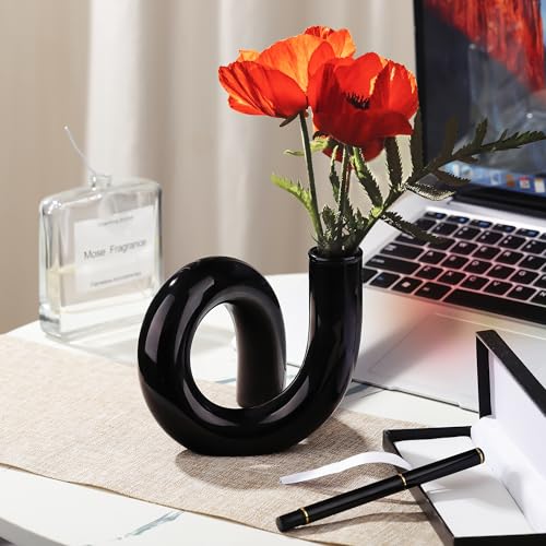 Joeyan Handmade Small Black Glass Flower Vase,Decorative Geometric Bud Vase - color: Black