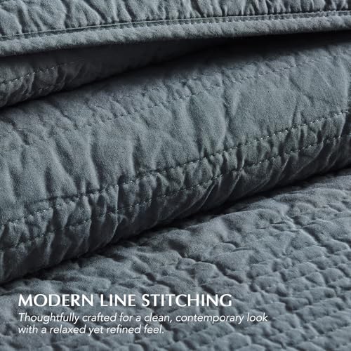 EVERGRACEHOME 100% Cotton Modern Lines Quilt Set King Size, Midnight Blue - color: Midnight Blue, size: King (108" X 92")