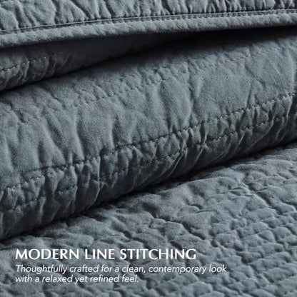 EVERGRACEHOME 100% Cotton Modern Lines Quilt Set King Size, Midnight Blue - color: Midnight Blue, size: King (108" X 92")