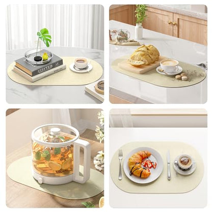 DOLOPL Oval Placemats Set of 6, Beige Faux Leather Table Place Mats - color: Beige, size: Medium: 11.8" x 17"
