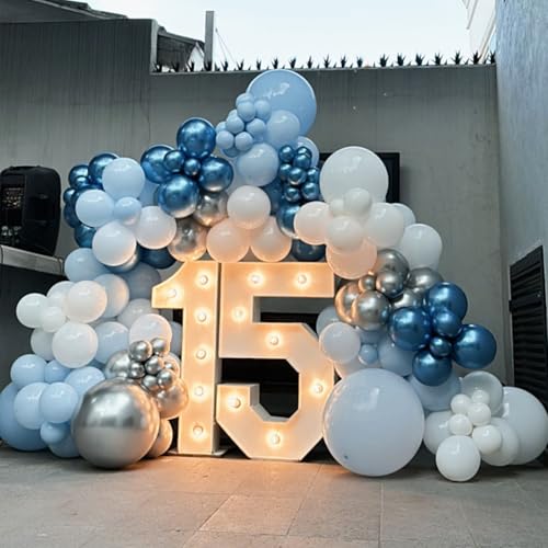 Blue Silver Balloon 12Inch Dark Metallic Blue Silver Confetti Latex Balloon - color: Blue Silver