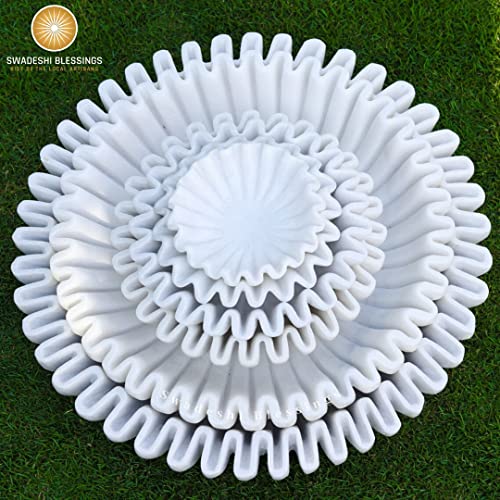 SWADESHI BLESSINGS Handcrafted Marble Ruffle Bowl for Home Decor, 8" - size: 8 Inches