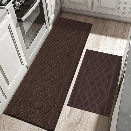 BEQHAUSE Kitchen Rugs Set of 2 Non Slip Runner, 24"x36"+24"x60", Brown - color: Brown, size: 24" X 36" + 24" X 60"