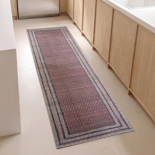 Rusty Rhythm 2'6" x 10' Burgandy Runner Rug - Persian-inspired design - size: 2'6" x 10' (Rectangular)