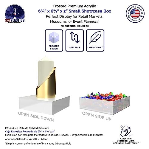 Marketing Holders Acrylic Display Box Countertop Showcase Bin 6.75" x 6.75" x 2" Frosted Lucite Merchandise Storage with Open Bottom Square Flippable Cubby No Lid for Retail Stores and Expos - size: 6.75" x 6.75" x 2" Frosted
