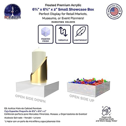 Marketing Holders Acrylic Display Box Countertop Showcase Bin 6.75" x 6.75" x 2" Frosted Lucite Merchandise Storage with Open Bottom Square Flippable Cubby No Lid for Retail Stores and Expos - size: 6.75" x 6.75" x 2" Frosted