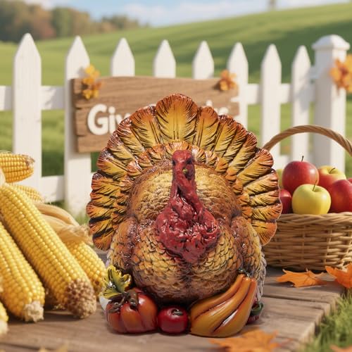 Hodao Thanksgiving Turkey Figurine, Resin Fall Tabletop Decor for Home
