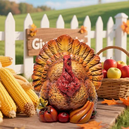 Hodao Thanksgiving Turkey Figurine, Resin Fall Tabletop Decor for Home