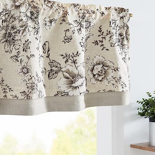 jinchan Floral Linen Kitchen Valance Curtain, 50x16, 1 Panel, Black - color: Flower Black on Beige, size: 50"W x 16"L (Pack of 1)