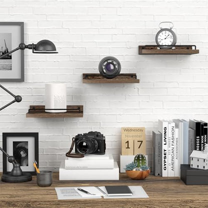 RYOFOBETTO Small Floating Shelf, 6 X 9 Inches Farmhouse Wall Shelves for Living Room, Bedroom, Picture Frames, Plants, Kitchen, Set of 3 (Brown) - color: Dark Brown, size: 9"