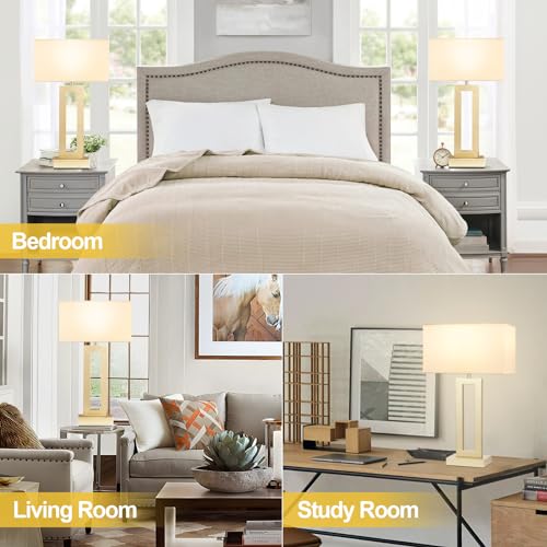 22" Tall Touch Lamps for Nightstand with USB C+A, 3 Way Dimmable Gold Lamp - color: A. White&Gold, size: Large(22in)