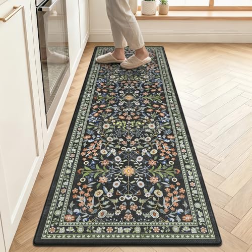 Yamaziot Boho Anti Fatigue Kitchen Rug 24"x 71" Black, Non-Slip Kitchen Mat - color: Black, size: 24"x72"