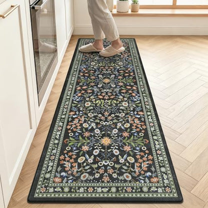 Yamaziot Boho Anti Fatigue Kitchen Rug 24"x 71" Black, Non-Slip Kitchen Mat - color: Black, size: 24"x72"