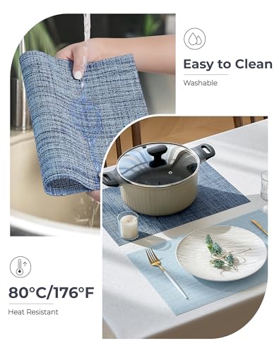 Deep Navy Woven Placemats Set of 24 - Heat Resistant Non-Slip Place mats for Dining Table, Washable Durable PVC Vinyl Woven Table Mats(Deep Navy, 24) - color: C1- Deep Navy, size: Set of 24
