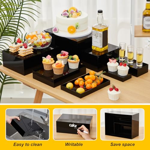 Leinuosen 7 Pcs Large Acrylic Buffet Risers, 6-12" Rectangle, Black - color: Black, size: 6" to 12", style: Rectangle