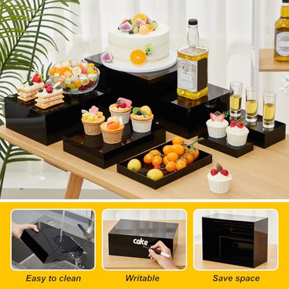Leinuosen 7 Pcs Large Acrylic Buffet Risers, 6-12" Rectangle, Black - color: Black, size: 6" to 12", style: Rectangle