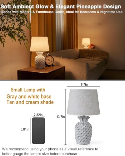 UMEXUS 13" Small Rechargeable Cordless Table Lamp, Pineapple Ceramic Base