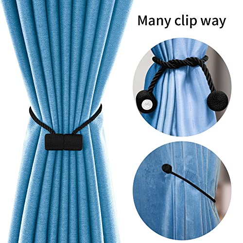 YUNGOO 18 Inch Strong Magnetic Curtain Tiebacks, Curtain Holdbacks Modern Upgrade Strong 2021 New Twisted Style Decorative Drapery Rope Tie Backs (Black, 2) - color: Black