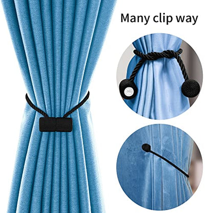 YUNGOO 18 Inch Strong Magnetic Curtain Tiebacks, Curtain Holdbacks Modern Upgrade Strong 2021 New Twisted Style Decorative Drapery Rope Tie Backs (Black, 2) - color: Black