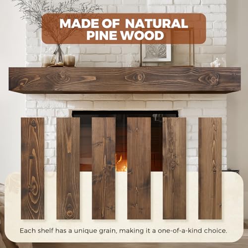 60x8x5in Pine Wood Fireplace Mantel Shelf, Weathered Brown - color: Weathered Brown, size: 60x5x8-hollow