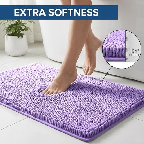 Bathroom Rugs Sets 2 Piece,Super Absorbent Chenille Bath Mats and U-Shaped Toilet Rug,Strong PVC Non Slip Backing,Microfiber Washable Dry Quickly Bath Mats for Bathroom(20"x32"+20"x20"U,Lavender) - color: Lavender
