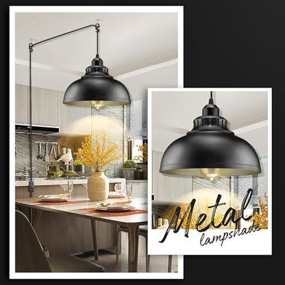 Plug in Pendant Light, 15FT Hanging Lights with Plug in Cord, On/Off Switch - color: Big black