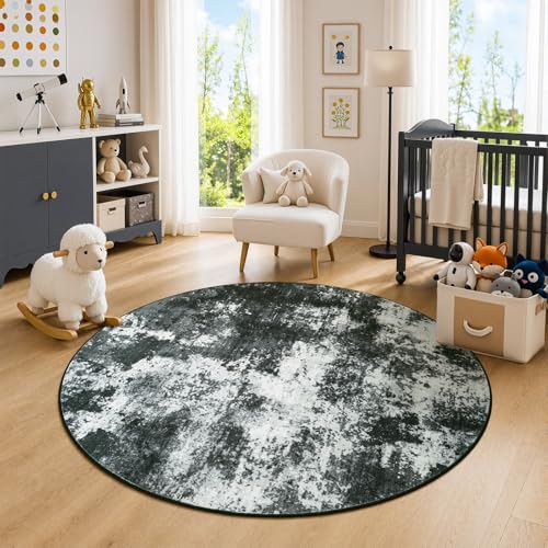 Merelax 4ft Round Back Grey Area Rug Washable Non-Slip Circle Carpet - color: Black Grey, size: 4' x 4'(48''x48'')