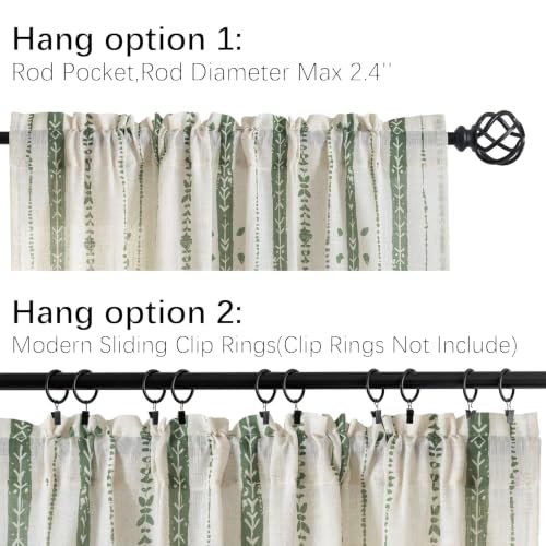 Green Boho Linen Curtains for Living Room 63 Inch Length 2 Panels - color: Green, size: 52"W x 63"L (Pack of 2)