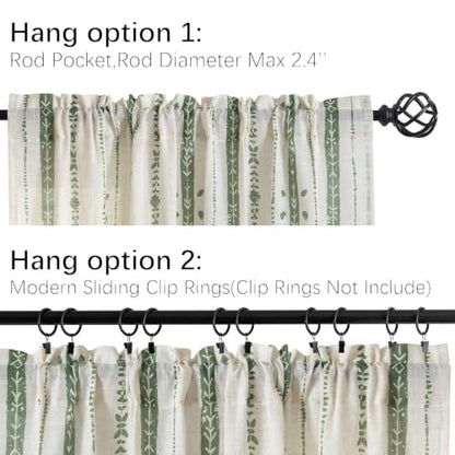 Green Boho Linen Curtains for Living Room 63 Inch Length 2 Panels - color: Green, size: 52"W x 63"L (Pack of 2)