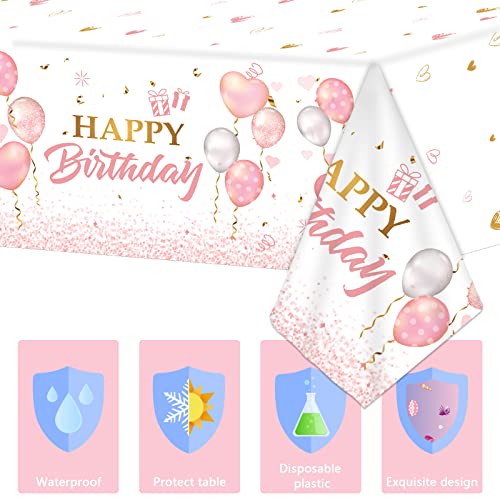 3 Pieces Pink Rose Gold Tablecloth for Rose Gold Birthday Decoration Plastic Disposable Party Table Covers for Rectangle Tables Girl Women Parties Happy Birthday Wedding Party Favors, 54 x 108 Inches - style: Pink