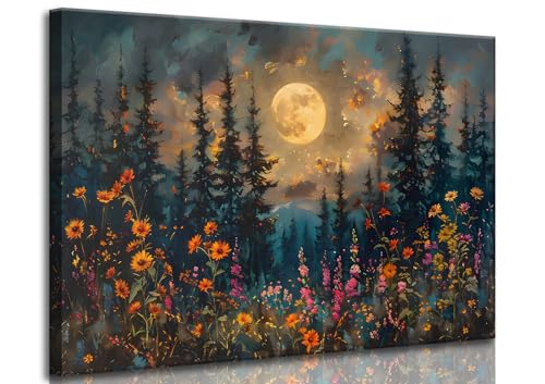 KecKoth Full Moon Forest Canvas Wall Art 24x36Inch - color: Canvas Moon, size: 36"L x 24"W