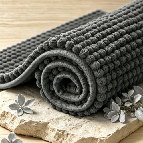 SUBRTEX 욕실 러그, U자형 셔닐 욕실 러그 61cm x 50.8cm(24인치 x 20인치) 부드럽고 짧은 플러시 욕실 매트 부드러운 샤워 매트 수분 흡수 샤워 매트 빠른 건조 세탁기 세탁 가능, 그레이 - color: 회색., size: 24" X 20" (Contour Rug)