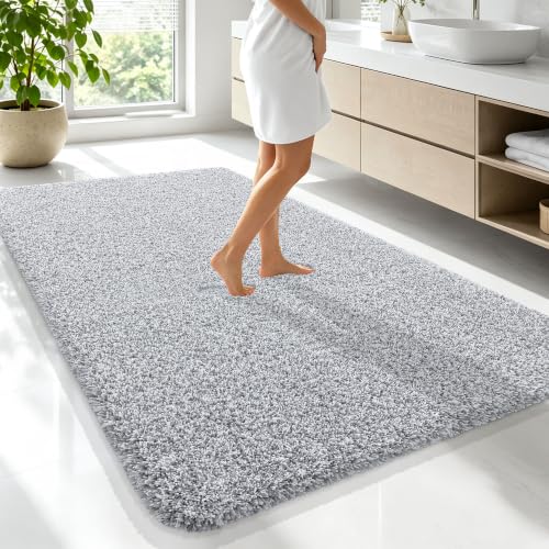 OLANLY Microfiber Bathroom Rugs 70x46, Quick Dry Bath Mat, Grey and White - color: Grey and White, size: 70" X 46"