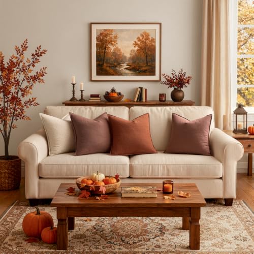 Set of 2 Linen Solid Throw Pillow Covers 18x18 Inch, Autumn Glaze - color: Autumn Glaze, size: 18" x 18" (Pack of 2)