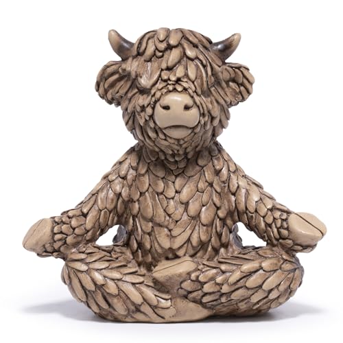 Hodao Meditation Highland Cow Figurine, Farmhouse Decor, Zen Desk Statue - color: Meditation Cow