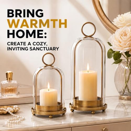 Hurricane Glass Candle Holders, Brass Hanging Candle Lanterns