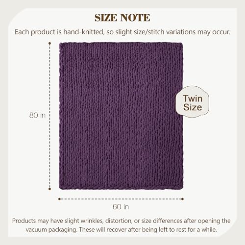 Carriediosa Chunky Knit Throw Blanket 60 x 80, 100% Hand Made, Dark Purple - color: Dark Purple, size: 60" X 80"