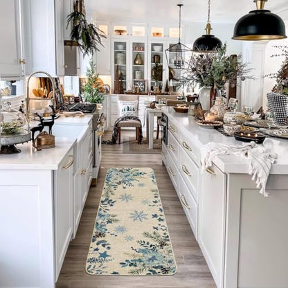 Baccessor Christmas Kitchen Rugs Set of 2, 17x29 and 17x47 Inch - color: Blue Flower
