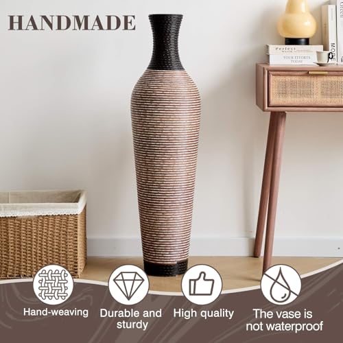 39.4 Inch Tall Floor Vase for Living Room Decor, PVC Decorative Vase for Home Decor, Modern Textured Brown Black Boho Style Standing Vase, Not Waterproof, Flowers Not Included, Black Brown