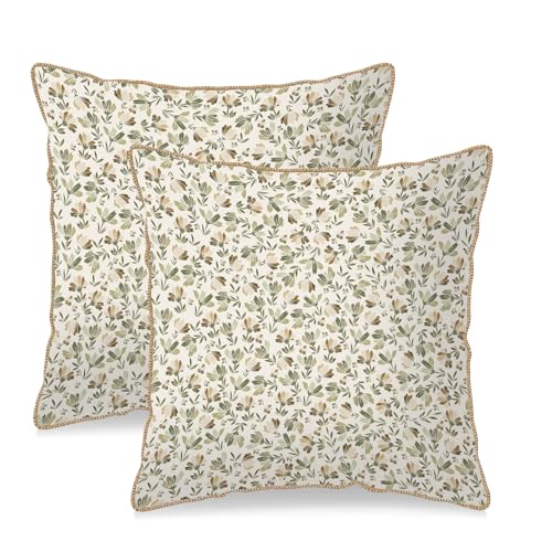 KSLIDS Sage Green Beige Floral Soft Velvet Throw Pillow Covers Set of 2 Vintage Brown Flower Decorative Pillow Covers 20x20 Inch Rustic Pillow Case for Sofa Couch Bedroom Farmhouse Home Decor - color: Floral, size: 20" x 20" (Pack of 2)