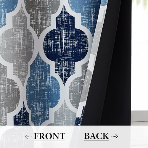 Beauoop Moroccan 100% Blackout Curtains Bedroom Blue Grey 50x63 2 Panels - color: Rod Pocket | Blue and Grey, size: 50"W x 63"L (Pack of 2)