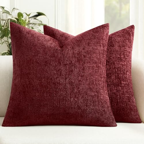 MIULEE Christmas Couch Pillow Covers Textured Chenille 18x18 Burgundy - color: Burgundy, size: 18" x 18" (Pack of 2)