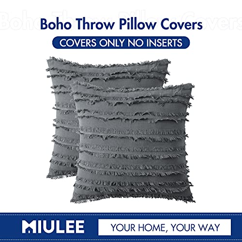 MIULEE Boho Linen Striped Throw Pillow Covers 20x20, Dark Grey - color: Dark Grey, size: 20" x 20" (Pack of 2)
