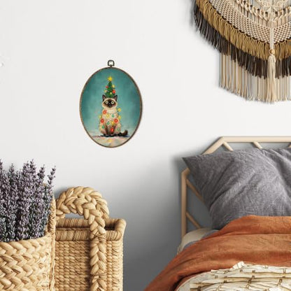 OINDADE Funny Christmas Siamese Cat Owner Gifts Oval Wall Art Hanging Decor - color: Christmas Siamese Cat
