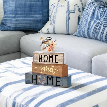 Cinnvoice 4 Pcs Chickadee Wooden Block Decor Farmhouse Tiered Tray Signs - style: Poppy Tit