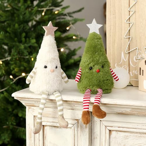 2pcs Christmas Table Decorations Long Legs Doll Christmas Ornaments Cute Plush Shelf Sitters Xmas Figurines for Mantel Desk Fireplace Home Decor Holiday New Year 11.8 Inch Tall