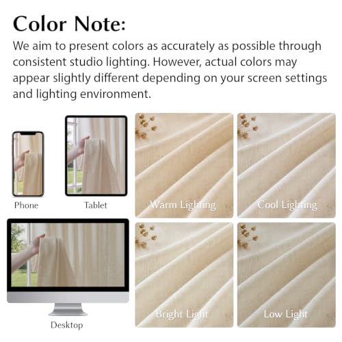 Semi Sheer Pinch Pleated Linen Curtains for Living Room 102 Inches, Cream - color: Cream, size: 40"W x 102"L (Pack of 2)