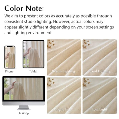 Semi Sheer Pinch Pleated Linen Curtains for Living Room 84 Inches, Cream - color: Cream, size: 40"W x 84"L (Pack of 2)