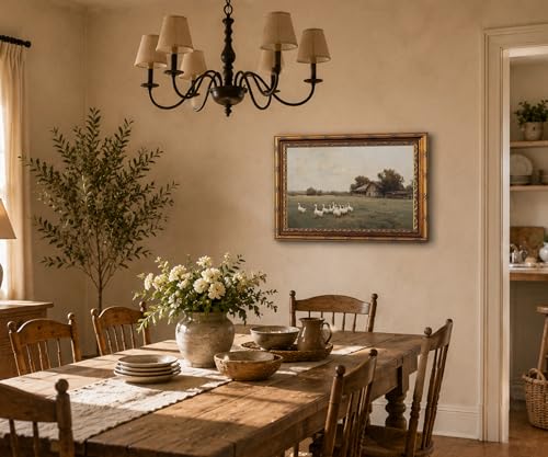 RhkArt Vintage Farmhouse Wall Art Goose Country Landscape Canvas Print,