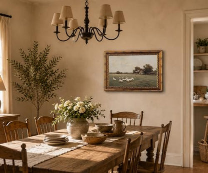 RhkArt Vintage Farmhouse Wall Art Goose Country Landscape Canvas Print,